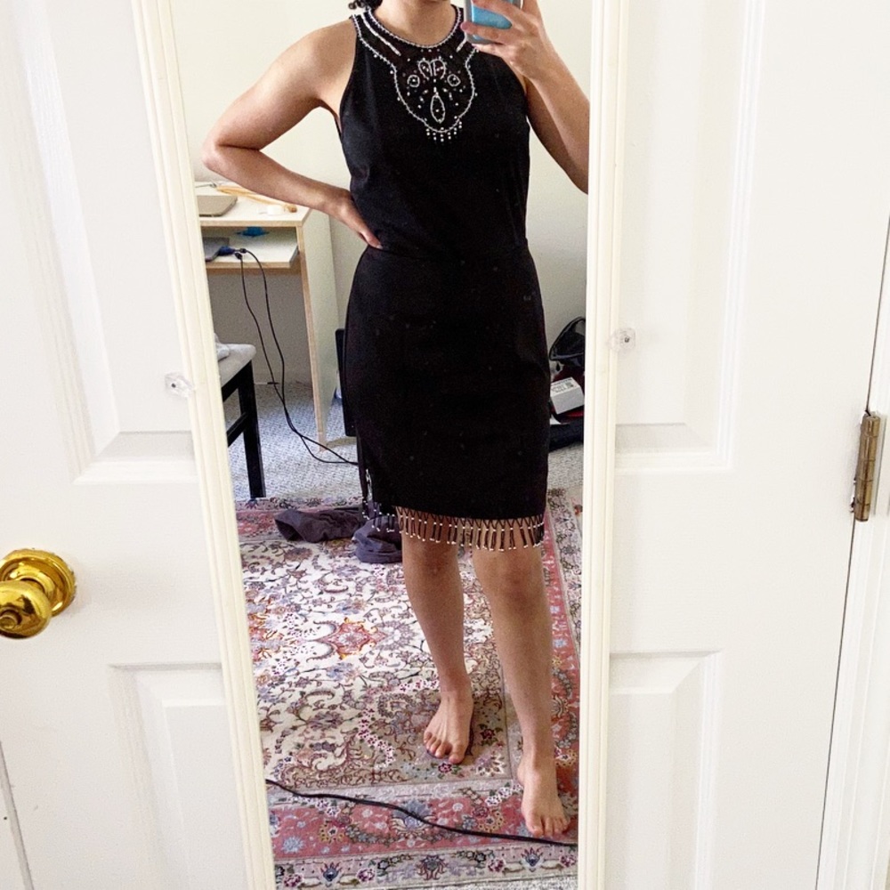 Cache two piece dress with bead detailing